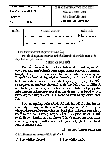 Bài Kiểm tra Cuối học kì II môn Tiếng Việt 4 năm học 2023-2024 (Có đáp án)