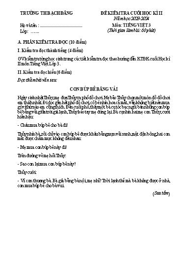 Đề Kiểm tra Cuối học kì II môn Tiếng Việt 3 năm học 2023-2024 (Có đáp án)
