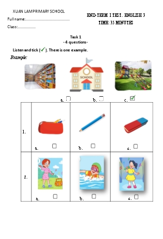 Đề Kiểm tra Học kì 1 môn Tiếng Anh 3 - Năm học 2023-2024