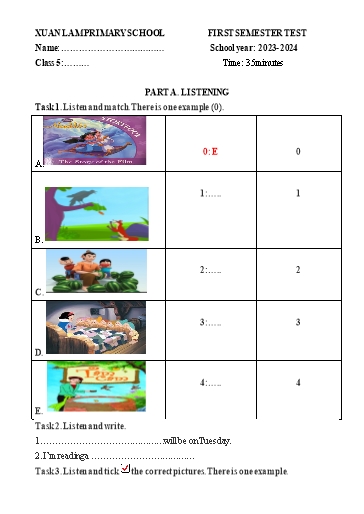 Đề Kiểm tra Học kì 1 môn Tiếng Anh 5 - Năm học 2023-2024