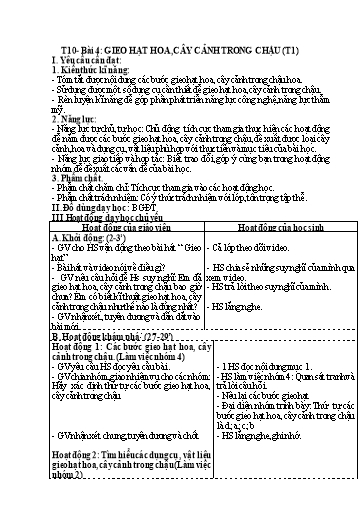 Kế hoạch bài dạy Công Nghệ 4 - Tuần 10, Bài 4: Gieo hạt hoa, cây cảnh trong chậu (Tiết 1)