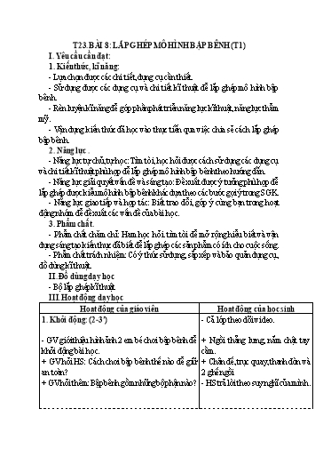 Kế hoạch bài dạy Công Nghệ 4 - Tuần 23, Bài 8: Lắp ghép mô hình bập bênh (Tiết 1)