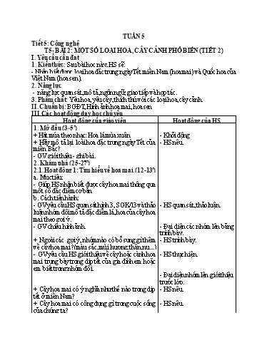 Kế hoạch bài dạy Công Nghệ 4 - Tuần 5, Bài 2: Một số loại hoa, cây cảnh phổ biến (Tiết 2)