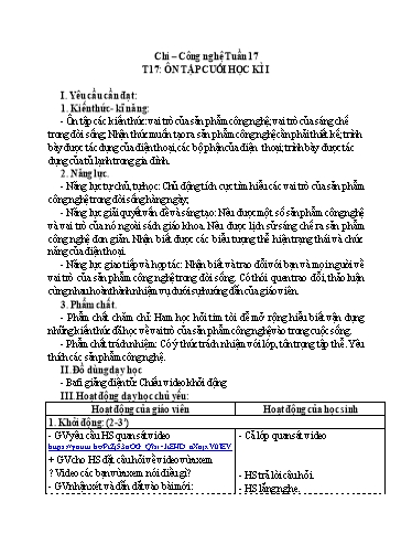 Kế hoạch bài dạy Công Nghệ 5 - Tuần 17, Tiết 17: Ôn tập cuối học kì I