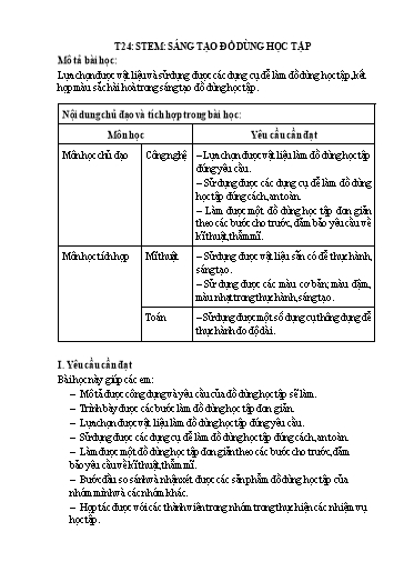 Kế hoạch bài dạy Công Nghệ STEM 3 - Tuần 24, Tiết 24: Sáng tạo đồ dùng học tập