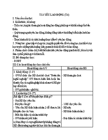 Kế hoạch bài dạy Đạo Đức 4 - Tuần 13, Tiết 13: Yêu lao động (Tiết 4)