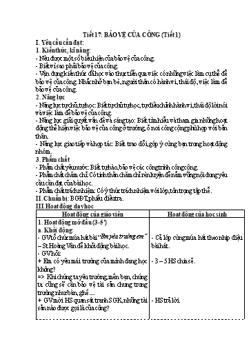 Kế hoạch bài dạy Đạo Đức 4 - Tuần 17, Tiết 17: Bảo vệ của công (Tiết 1)