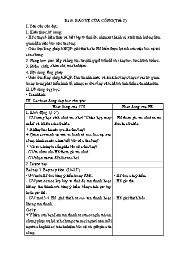 Kế hoạch bài dạy Đạo Đức 4 - Tuần 19, Bài 5: Bảo vệ của công (Tiết 2)