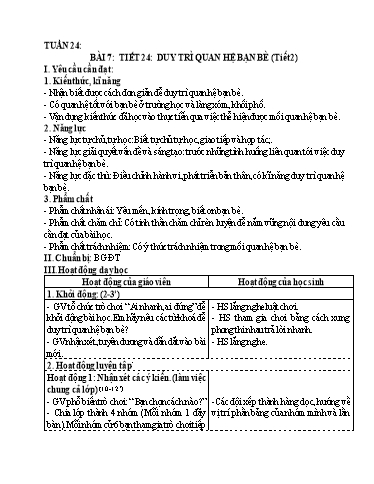 Kế hoạch bài dạy Đạo Đức 4 - Tuần 24, Tiết 24: Duy trì quan hệ bạn bè (Tiết 2)
