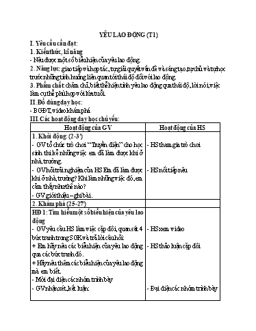 Kế hoạch bài dạy Đạo Đức 4 - Tuần 9, Bài: Yêu lao động (Tiết 1)