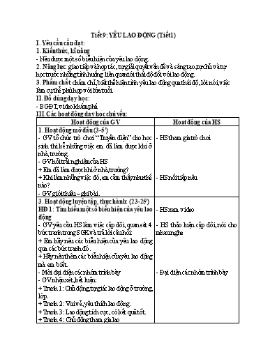 Kế hoạch bài dạy Đạo Đức 4 - Tuần 9, Tiết 9: Yêu lao động (Tiết 1)