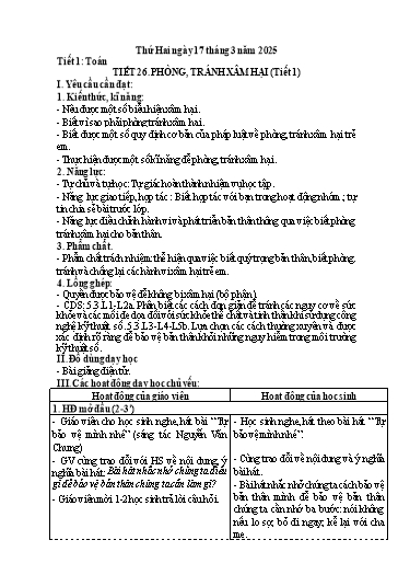 Kế hoạch bài dạy Đạo Đức 5 - Tiết 26: Phòng, tránh xâm hại (Tiết 1)