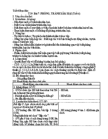 Kế hoạch bài dạy Đạo Đức 5 - Tiết 29, Bài 7: Phòng, tránh xâm hại (Tiết 4)