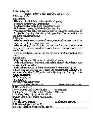 Kế hoạch bài dạy Đạo Đức 5 - Tuần 18, Bài: Bảo vệ môi trường sống (Tiết 2)