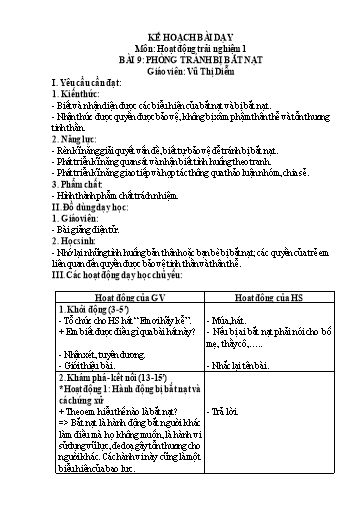 Kế hoạch bài dạy HĐTN 1 - Tuần 15, Bài 9: Phòng tránh bị bắt nạt