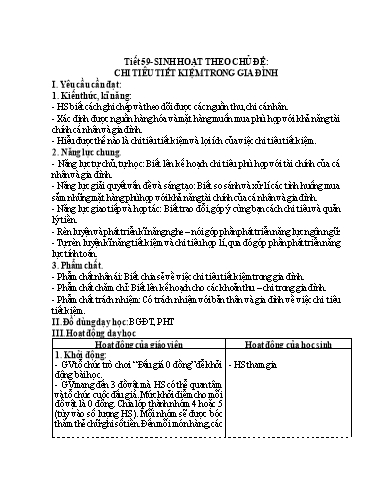 Kế hoạch bài dạy HĐTN 4 - Tuần 20, Tiết 59: Sinh hoạt theo chủ đề: Chi tiêu tiết kiệm trong gia đình