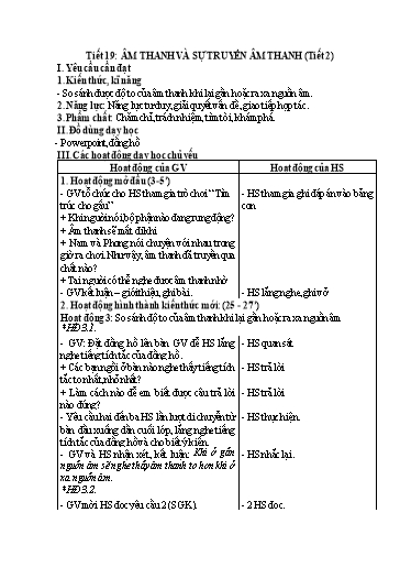 Kế hoạch bài dạy Khoa Học 4 - Tuần 10, Tiết 19: Âm thanh và sự truyền âm thanh (Tiết 2)