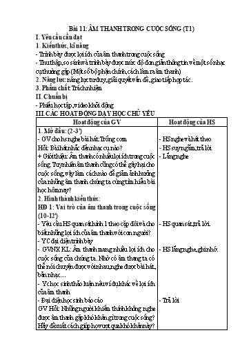 Kế hoạch bài dạy Khoa Học 4 - Tuần 11, Bài 11: Âm thanh trong cuộc sống (Tiết 1)
