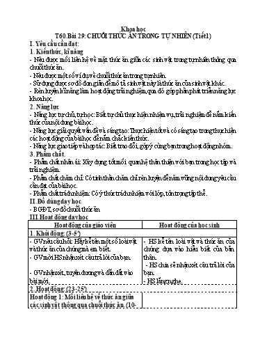Kế hoạch bài dạy Khoa Học 4 - Tuần 30, Bài 29: Chuỗi thức ăn trong tự nhiên (Tiết 1)