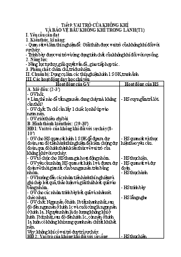 Kế hoạch bài dạy Khoa Học 4 - Tuần 5, Tiết 9: Vai trò của không khí và bảo vệ bầu không khí trong lành (Tiết 1)