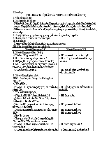 Kế hoạch bài dạy Khoa Học 4 - Tuần 6, Bài 6: Gió, bão và phòng chống bão (Tiết 1)