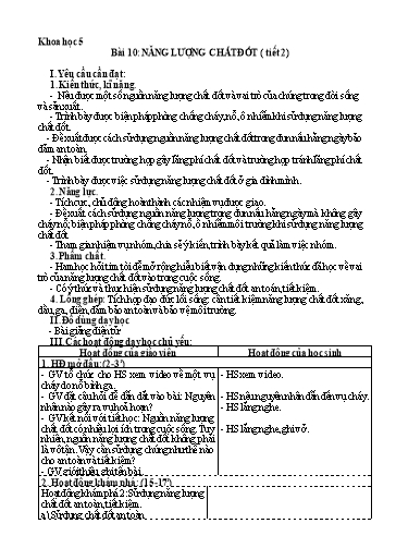 Kế hoạch bài dạy Khoa Học 5 - Bài 10: Năng lượng chất đốt (Tiết 2)