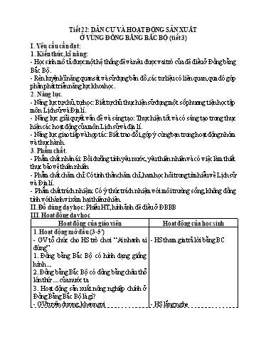 Kế hoạch bài dạy Lịch Sử và Địa Lí 4 - Tuần 11, Tiết 22: Dân cư và hoạt động sản xuất ở vùng đồng bằng Bắc Bộ (Tiết 3)