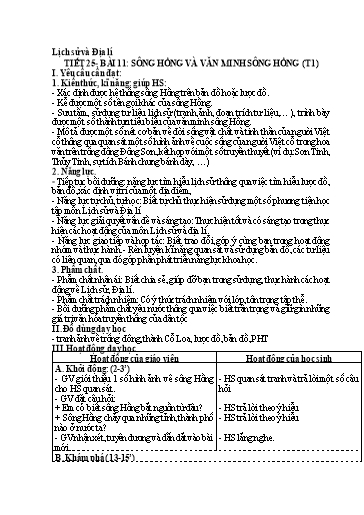 Kế hoạch bài dạy Lịch Sử và Địa Lí 4 - Tuần 13, Bài 11: Sông Hồng và văn minh sông Hồng (Tiết 1)