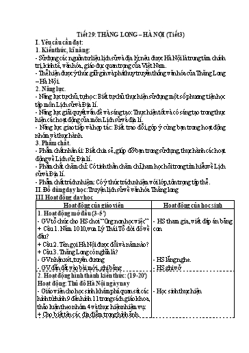 Kế hoạch bài dạy Lịch Sử và Địa Lí 4 - Tuần 15, Tiết 29: Thăng Long - Hà Nội (Tiết 3)