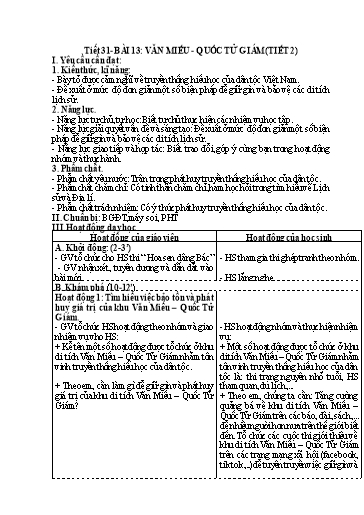 Kế hoạch bài dạy Lịch Sử và Địa Lí 4 - Tuần 16, Bài 13: Văn Miếu - Quốc Tử Giám (Tiết 2)