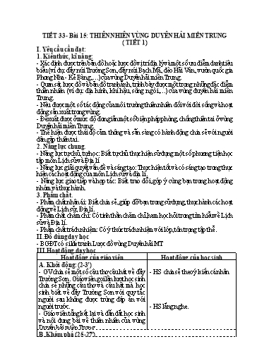 Kế hoạch bài dạy Lịch Sử và Địa Lí 4 - Tuần 17, Bài 15: Thiên nhiên vùng duyên hải miền Trung (Tiết 1)