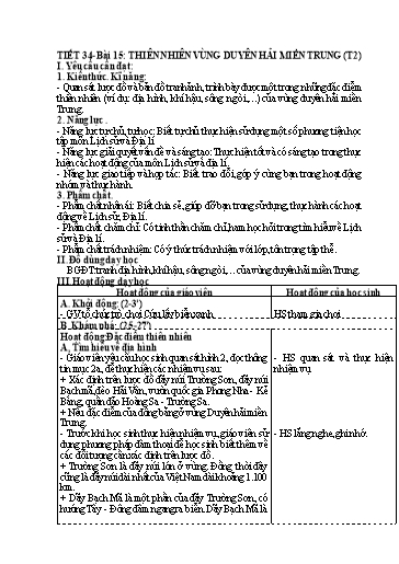 Kế hoạch bài dạy Lịch Sử và Địa Lí 4 - Tuần 18, Bài 15: Thiên nhiên vùng duyên hải miền Trung (Tiết 2)