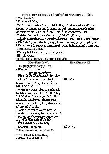 Kế hoạch bài dạy Lịch Sử và Địa Lí 4 - Tuần 8, Tiết 7: Đền Hùng và lễ giỗ tổ Hùng Vương (Tiết 1)