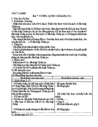 Kế hoạch bài dạy Lịch Sử và Địa Lí 5 - Bài 7: Vương quốc Chăm-pa (Tiết 1)