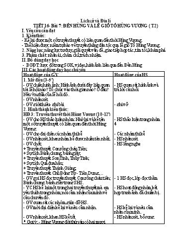 Kế hoạch bài dạy Lịch sử và Địa lý 4 - Tuần 8, Tiết 16, Bài 7: Đền Hùng và Lễ giỗ tổ Hùng Vương (Tiết 2)