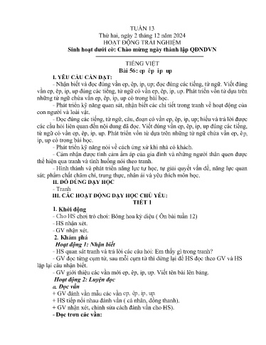 Kế hoạch bài dạy Lớp 1A - Tuần 13 Năm học 2024-2025