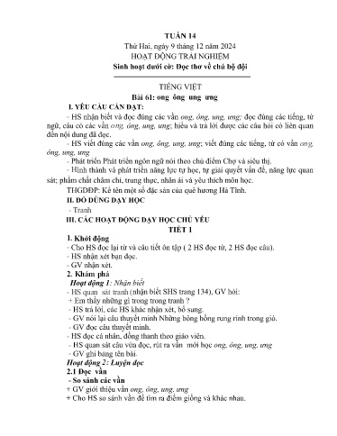 Kế hoạch bài dạy Lớp 1A - Tuần 14 Năm học 2024-2025
