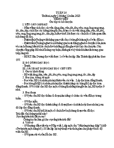 Kế hoạch bài dạy Lớp 1A - Tuần 15 Năm học 2023-2024