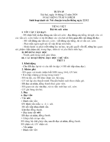 Kế hoạch bài dạy Lớp 1A - Tuần 15 Năm học 2024-2025