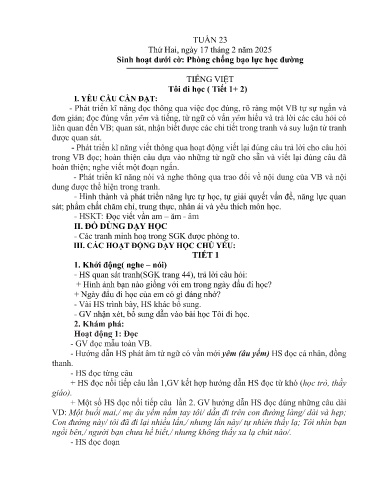 Kế hoạch bài dạy Lớp 1A - Tuần 23 (17/2 - 21/2/2025) Năm học 2024-2025