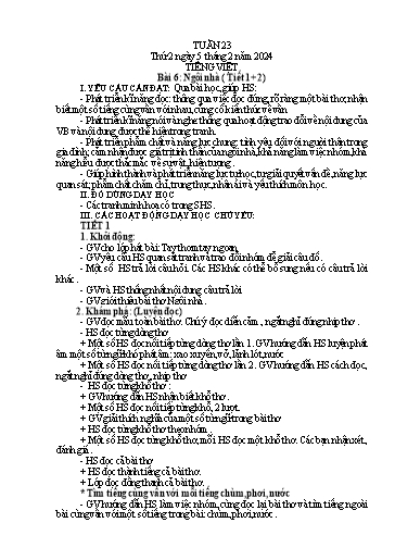 Kế hoạch bài dạy Lớp 1A - Tuần 23 Năm học 2023-2024