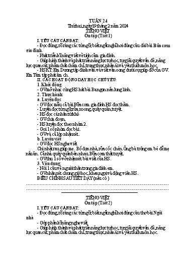 Kế hoạch bài dạy Lớp 1A - Tuần 24 Năm học 2023-2024