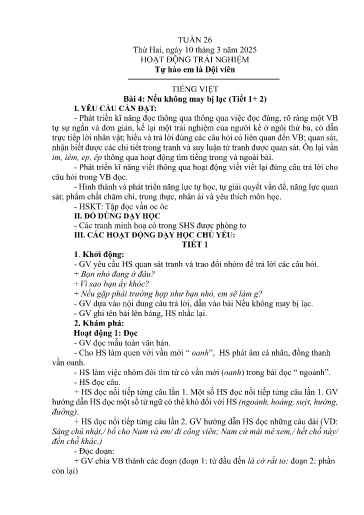 Kế hoạch bài dạy Lớp 1A - Tuần 26 Năm học 2024-2025