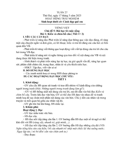 Kế hoạch bài dạy Lớp 1A - Tuần 27 Năm học 2024-2025