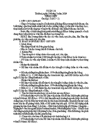 Kế hoạch bài dạy Lớp 1A - Tuần 28 (18/3 - 22/3/2024) Năm học 2023-2024