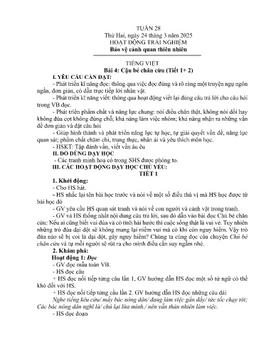 Kế hoạch bài dạy Lớp 1A - Tuần 28 Năm học 2024-2025