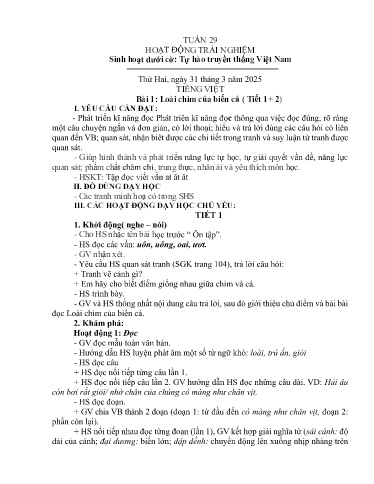 Kế hoạch bài dạy Lớp 1A - Tuần 29 Năm học 2024-2025