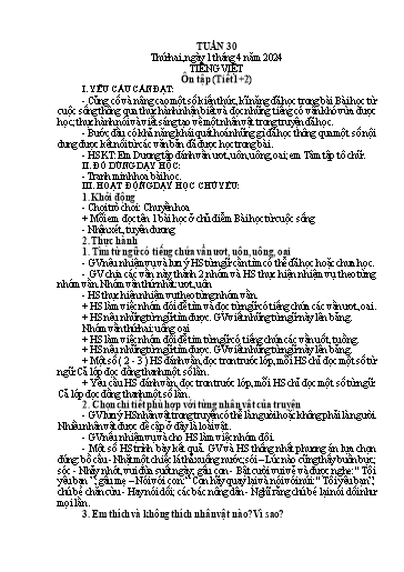 Kế hoạch bài dạy Lớp 1A - Tuần 30 Năm học 2023-2024