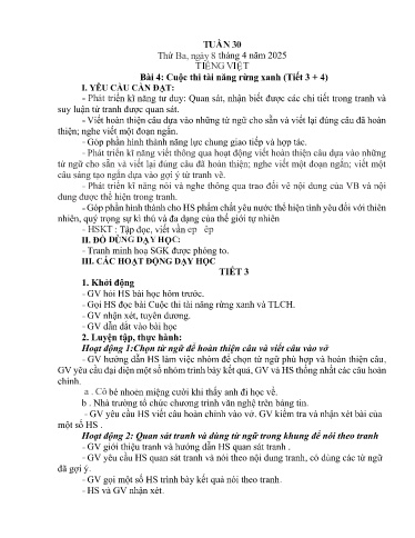 Kế hoạch bài dạy Lớp 1A - Tuần 30 Năm học 2024-2025