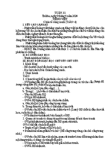 Kế hoạch bài dạy Lớp 1A - Tuần 31 Năm học 2023-2024